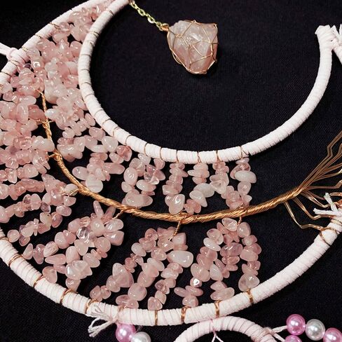 Dream Catchers,Moon Dream Catchers with Chakra Gemstone Agate Stone,Pink Tree Life Dream Catcher Wall Hangings Room Decor for Girls Bedroom Decor Art Craft Gift (Pink) in Saudi Arabia