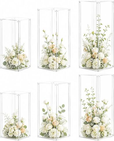 Vincidern 3pcs Acrylic Square Pedestal Stand for Party, Wedding, Events – Clear Display Plinth Pillars for Cake, Flowers, Sculptures, Birthday, Baby Shower, Art Gallery, Home Decor (31.5"/27.6"/23.6" H) in Saudi Arabia