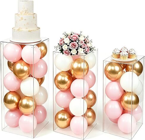 Vincidern 3pcs Acrylic Square Pedestal Stand for Party, Wedding, Events – Clear Display Plinth Pillars for Cake, Flowers, Sculptures, Birthday, Baby Shower, Art Gallery, Home Decor (31.5"/27.6"/23.6" H) in Saudi Arabia
