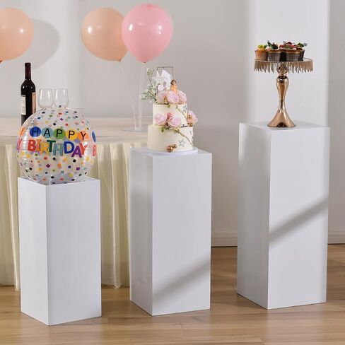 Vincidern 3pcs Acrylic Square Pedestal Stand for Party, Wedding, Events – Clear Display Plinth Pillars for Cake, Flowers, Sculptures, Birthday, Baby Shower, Art Gallery, Home Decor (31.5"/27.6"/23.6" H) in Saudi Arabia
