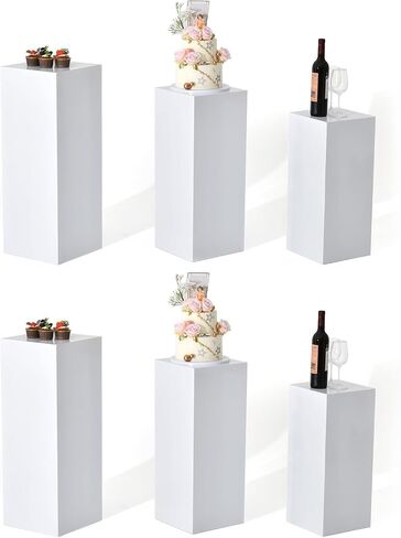 Vincidern 3pcs Acrylic Square Pedestal Stand for Party, Wedding, Events – Clear Display Plinth Pillars for Cake, Flowers, Sculptures, Birthday, Baby Shower, Art Gallery, Home Decor (31.5"/27.6"/23.6" H) in Saudi Arabia