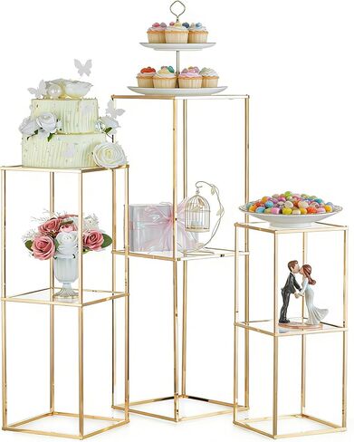 NUPTIO Cylinder Pedestal Stands for Party: 3 Pcs Cake Table for Birthday Parties - Gold Flower Display Stand for Wedding Backdrop Decoration in Saudi Arabia