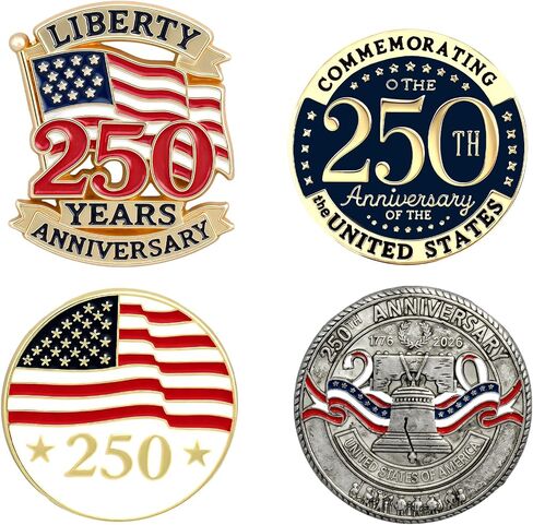 250 Patriotic Pins Set 4PCS 250th Anniversary Lapel Pins for Women Men 1776-2026 American Flag Liberty Bell Brooch Set Independence Day Enamel Pins for July 4th Patriotic Accessories in Kuwait