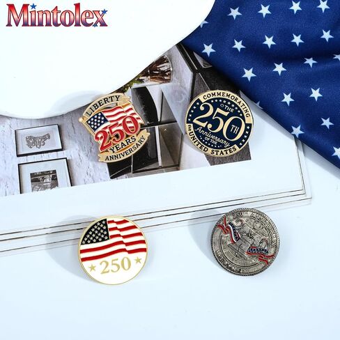 250 Patriotic Pins Set 4PCS 250th Anniversary Lapel Pins for Women Men 1776-2026 American Flag Liberty Bell Brooch Set Independence Day Enamel Pins for July 4th Patriotic Accessories in Kuwait