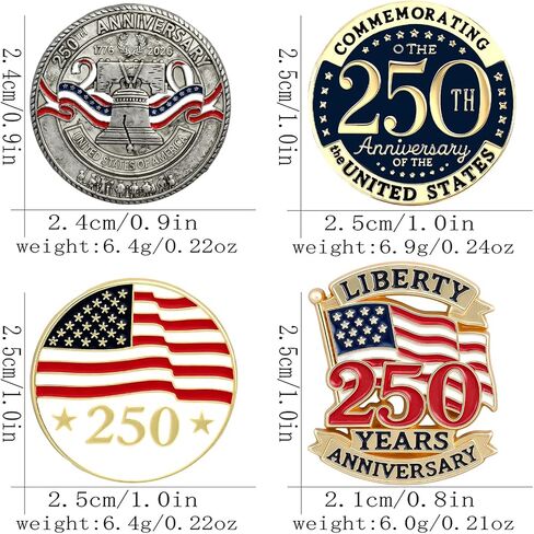 250 Patriotic Pins Set 4PCS 250th Anniversary Lapel Pins for Women Men 1776-2026 American Flag Liberty Bell Brooch Set Independence Day Enamel Pins for July 4th Patriotic Accessories in Kuwait