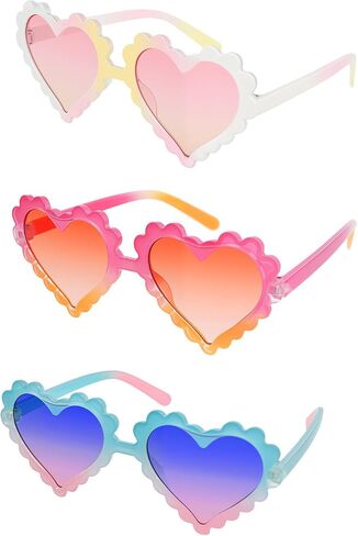 Toddler Girl Sunglasses - Heart Sunglasses for Little Girls 3-10, Wavy Scalloped Frame, UV Protection Shatterproof PC Lens in Kuwait