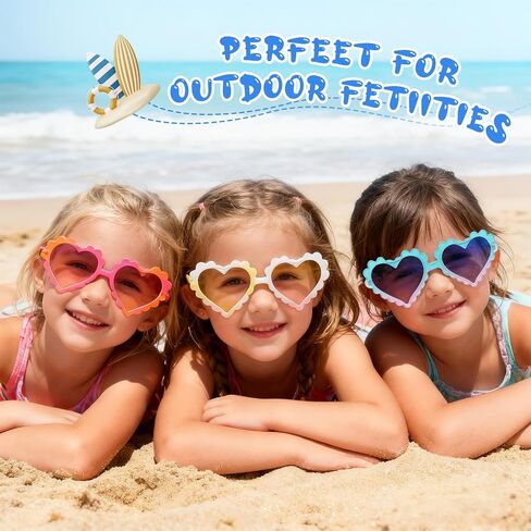 Toddler Girl Sunglasses - Heart Sunglasses for Little Girls 3-10, Wavy Scalloped Frame, UV Protection Shatterproof PC Lens in Kuwait