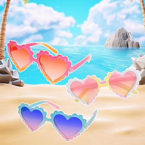 Toddler Girl Sunglasses - Heart Sunglasses for Little Girls 3-10, Wavy Scalloped Frame, UV Protection Shatterproof PC Lens in Kuwait