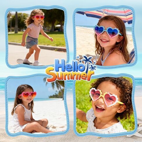 Toddler Girl Sunglasses - Heart Sunglasses for Little Girls 3-10, Wavy Scalloped Frame, UV Protection Shatterproof PC Lens in Kuwait
