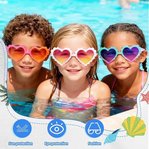 Toddler Girl Sunglasses - Heart Sunglasses for Little Girls 3-10, Wavy Scalloped Frame, UV Protection Shatterproof PC Lens in Kuwait