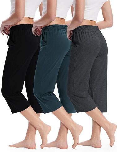 Women's Capri Pajama Pants Cotton Drawstring Pj Pants Pajama Bottoms Sleep Pants with Pockets in Saudi Arabia