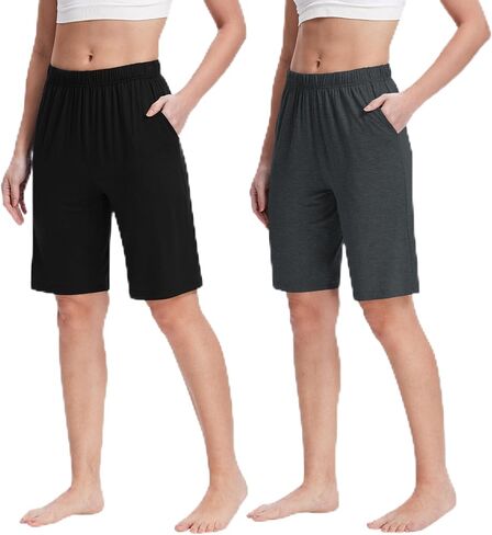 Women Bermuda Pajama Shorts Knee Length Lounge Bottom Yoga Short Pant with Pocket in Saudi Arabia