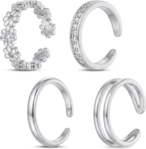 Tyqour Silver Toe Rings for Women Stainless Steel Toe Rings Adjustable Ring Set of 4 Non Tarnish Toe Rings Silver for Summer Beach Jewelry in Saudi Arabia