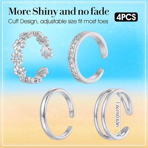 Tyqour Silver Toe Rings for Women Stainless Steel Toe Rings Adjustable Ring Set of 4 Non Tarnish Toe Rings Silver for Summer Beach Jewelry in Saudi Arabia