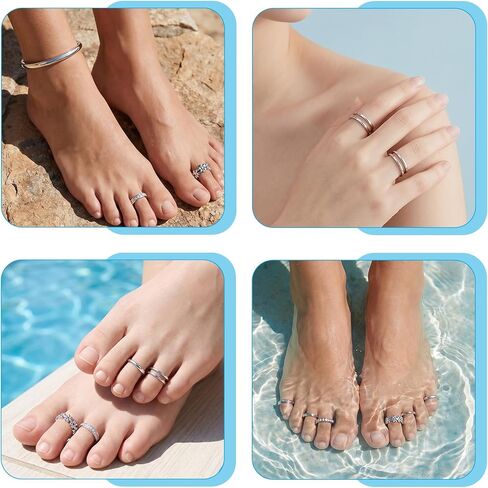 Tyqour Silver Toe Rings for Women Stainless Steel Toe Rings Adjustable Ring Set of 4 Non Tarnish Toe Rings Silver for Summer Beach Jewelry in Saudi Arabia