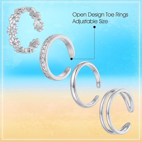 Tyqour Silver Toe Rings for Women Stainless Steel Toe Rings Adjustable Ring Set of 4 Non Tarnish Toe Rings Silver for Summer Beach Jewelry in Saudi Arabia