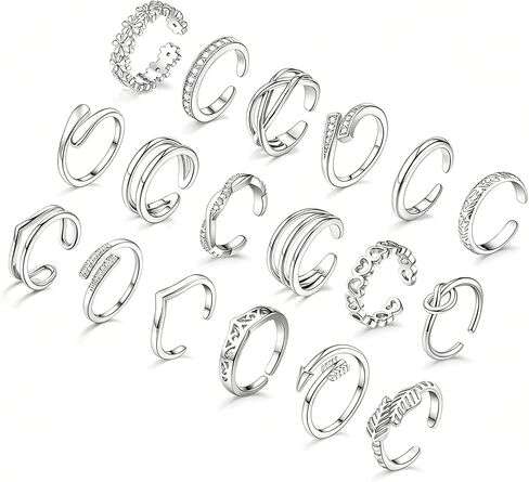 WAINIS 18Pcs Toe Rings for Women 14K Gold Silver Plated Adjustable Toe Ring Non Tarnish Simple Hug CZ Triple Open Band Toe Rings Summer Beach Foot Jewelry for Women in Kuwait
