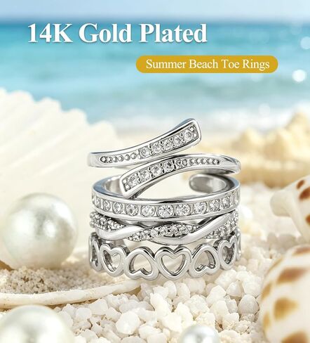 WAINIS 18Pcs Toe Rings for Women 14K Gold Silver Plated Adjustable Toe Ring Non Tarnish Simple Hug CZ Triple Open Band Toe Rings Summer Beach Foot Jewelry for Women in Kuwait