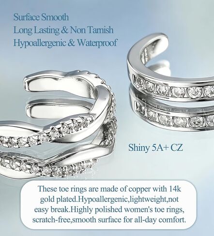 WAINIS 18Pcs Toe Rings for Women 14K Gold Silver Plated Adjustable Toe Ring Non Tarnish Simple Hug CZ Triple Open Band Toe Rings Summer Beach Foot Jewelry for Women in Kuwait