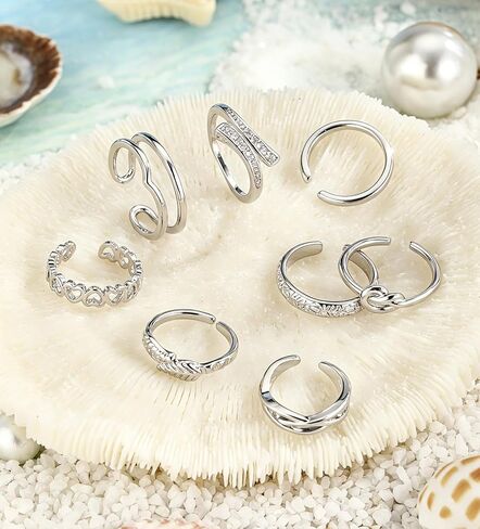 WAINIS 18Pcs Toe Rings for Women 14K Gold Silver Plated Adjustable Toe Ring Non Tarnish Simple Hug CZ Triple Open Band Toe Rings Summer Beach Foot Jewelry for Women in Kuwait