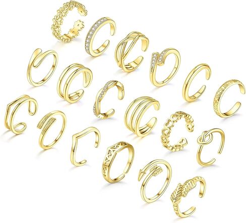 WAINIS 18Pcs Toe Rings for Women 14K Gold Silver Plated Adjustable Toe Ring Non Tarnish Simple Hug CZ Triple Open Band Toe Rings Summer Beach Foot Jewelry for Women in Saudi Arabia