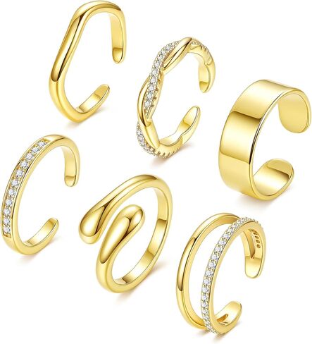 NICEIGHT 6 قطع 14K الذهب شغل خواتم اصبع القدم للنساء غير تشويه الفضة زهرة عناق الفرقة اصبع القدم خواتم بسيطة قابل للتعديل تشيكوسلوفاكيا تويست اصبع القدم الدائري الصيف الشاطئ مجوهرات القدم للنساء in Kuwait