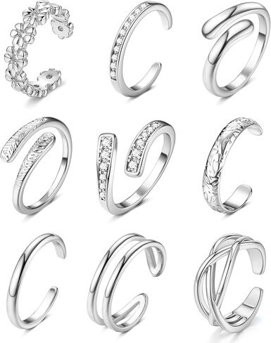 SMORI Gold/Silver Plated Toe Rings for Women Non Tarnish 14K Gold/White Gold Plated Adjustable Toe Rings Dainty Flower CZ Band Open Toe Ring Waterproof Beach Foot Jewelry Set for Summer in Saudi Arabia