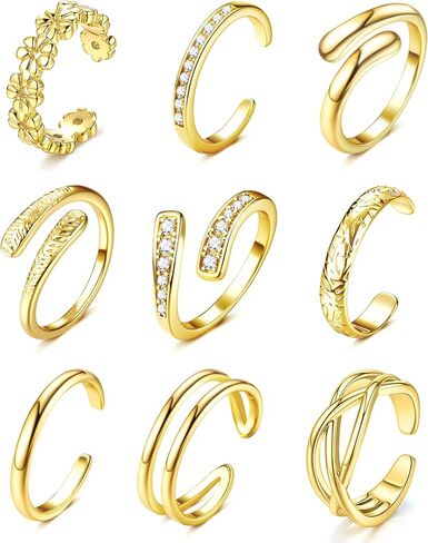 SMORI Gold/Silver Plated Toe Rings for Women Non Tarnish 14K Gold/White Gold Plated Adjustable Toe Rings Dainty Flower CZ Band Open Toe Ring Waterproof Beach Foot Jewelry Set for Summer in Saudi Arabia
