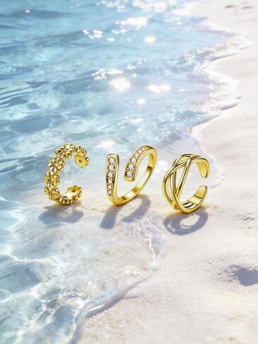 SMORI Gold/Silver Plated Toe Rings for Women Non Tarnish 14K Gold/White Gold Plated Adjustable Toe Rings Dainty Flower CZ Band Open Toe Ring Waterproof Beach Foot Jewelry Set for Summer in Saudi Arabia