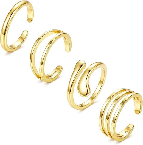 14K Gold Plated Toe Rings for Women Non Tarnish Adjustable Silver Gold Toe Ring Cubic Zirconia Daisy Flower Dainty Toe Rings Set Open Simple Band Ring Summer Beach Foot Jewelry in Kuwait