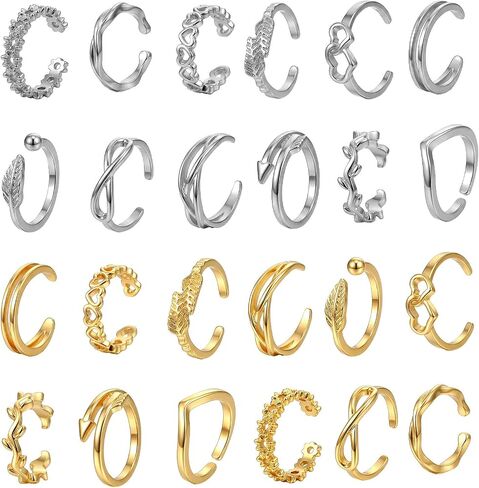 Tyqour 24PCS Toe Rings for Women Toe Rings Silver Adjustable Women's Rings Stainless Steel Waterproof Summer Beach Foot Jewelry in Saudi Arabia