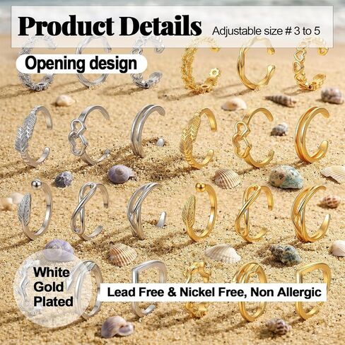 Tyqour 24PCS Toe Rings for Women Toe Rings Silver Adjustable Women's Rings Stainless Steel Waterproof Summer Beach Foot Jewelry in Saudi Arabia