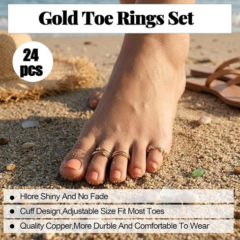 Tyqour 24PCS Toe Rings for Women Toe Rings Silver Adjustable Women's Rings Stainless Steel Waterproof Summer Beach Foot Jewelry in Saudi Arabia