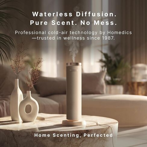 Homedics SereneScent Waterless Diffuser, Cold Air Scent Machine for Home, Diffuser for Large Rooms, App-Controlled Fragrance Diffuser with Timer and Ambient Lights, Beige in Kuwait
