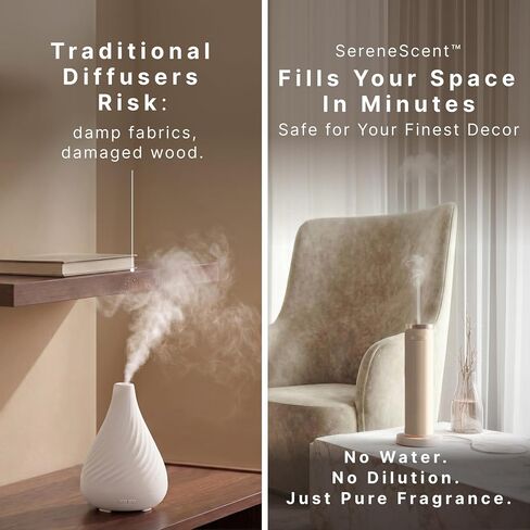 Homedics SereneScent Waterless Diffuser, Cold Air Scent Machine for Home, Diffuser for Large Rooms, App-Controlled Fragrance Diffuser with Timer and Ambient Lights, Beige in Kuwait
