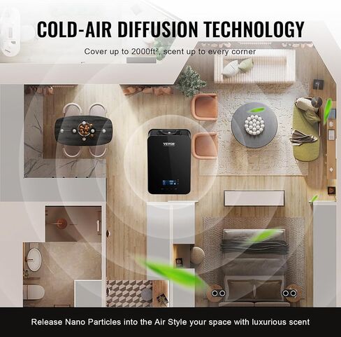 VEVOR Upgrade HVAC Scent Diffuser, Smart Scent Air Machine for Home, 180ML with Cold Air Technology, Waterless Essential Oil Diffuser, Cover Up to 2000 Sq.Ft for Living Room, Office, Spa, Hotel in Kuwait