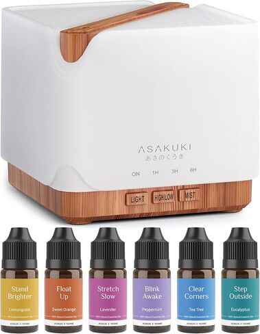 ASAKUKI Essential Oil Diffuser for Home, Large 700 ml Aromatherapy Humidifier with Top 6 Essential Oil Sets, Automatic Shut-Off, 7 LED Lights for Living Room, Kitchen, Bedroom, Hotel - Yellow in Saudi Arabia