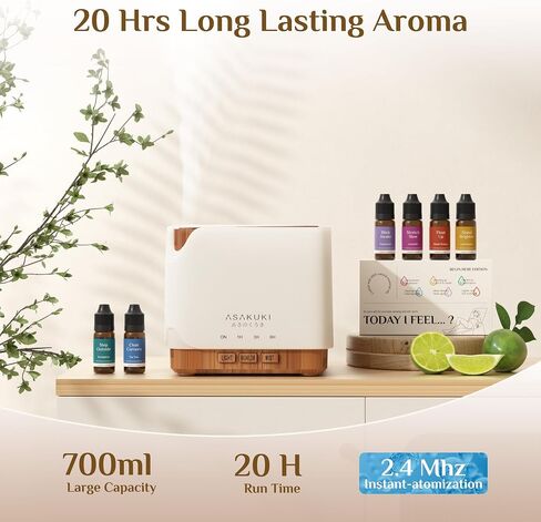 ASAKUKI Essential Oil Diffuser for Home, Large 700 ml Aromatherapy Humidifier with Top 6 Essential Oil Sets, Automatic Shut-Off, 7 LED Lights for Living Room, Kitchen, Bedroom, Hotel - Yellow in Saudi Arabia