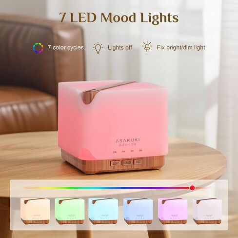 ASAKUKI Essential Oil Diffuser for Home, Large 700 ml Aromatherapy Humidifier with Top 6 Essential Oil Sets, Automatic Shut-Off, 7 LED Lights for Living Room, Kitchen, Bedroom, Hotel - Yellow in Saudi Arabia