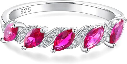 Women's Eternity Rings Sterling Silver Sapphire/Ruby/Emerald/Aquamarine/Amethyst Marquise Wedding Band Stackable Birthstone Rings Size 6-10 in Saudi Arabia