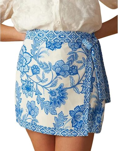 Womens Floral Wrap Mini Skirt Summer Beach Short Skirt Casual Knot Side High Waist A Line Vacation Outfits Skirts in Kuwait