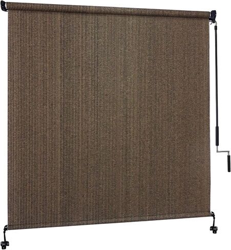 7' W x 8' H Outdoor Roller Shades, Cordless Patio Roll Up Outdoor Blinds with 2 Poles & 1 Fabric, Exterior Sun Shade Cloth for Porch, Gazebo, Balcony, Pergola, Mocha in Saudi Arabia