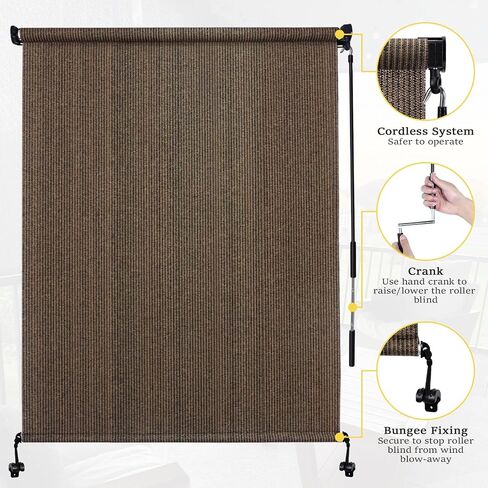 7' W x 8' H Outdoor Roller Shades, Cordless Patio Roll Up Outdoor Blinds with 2 Poles & 1 Fabric, Exterior Sun Shade Cloth for Porch, Gazebo, Balcony, Pergola, Mocha in Saudi Arabia