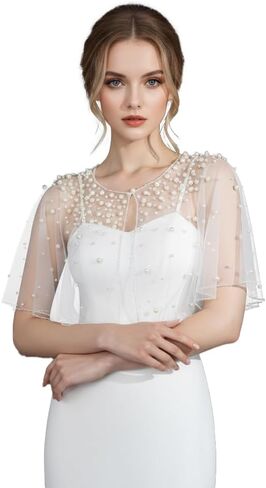 Pearl Wedding Shawls Bridal Cape for Women Bride Shrug Bolero Capes Evening Dress Jackets Cover Up for Dress Party in Saudi Arabia