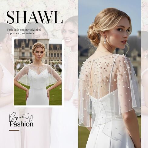 Pearl Wedding Shawls Bridal Cape for Women Bride Shrug Bolero Capes Evening Dress Jackets Cover Up for Dress Party in Saudi Arabia