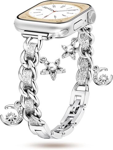 Compatible with Dressy Designer Thin Apple Watch Bracelet Bands for Women Men 40mm 41mm 38mm, Single Chain Design iWatch Bands for Slim Apple Watch Series 10 9 SE 8 7 6 5 4 3 2 Ultra 2 1 Band (Starlight) in Saudi Arabia