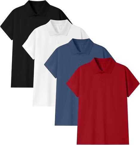 4 Pack Boys Polo Shirt Mesh Athletic Quick Dry Short Sleeve Golf Shirts School Uniform Kids Performance Active Tops in Kuwait