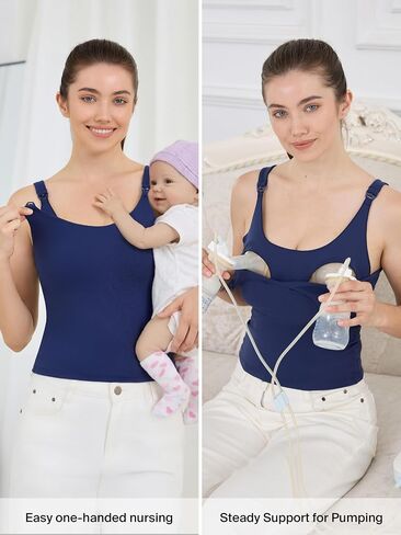 Ecavus Nursing Tank Top with Built-in Bra – Nursing Bra for Breastfeeding Workout Longline Buttery Soft Nursing Sport Bra Navy in Saudi Arabia