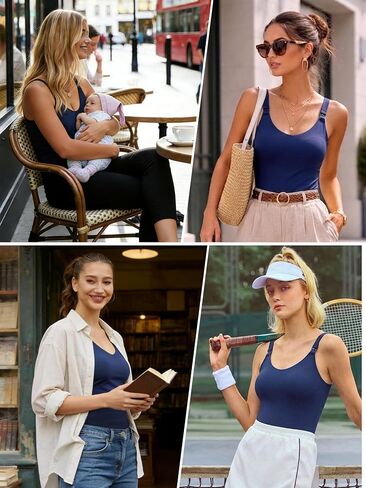 Ecavus Nursing Tank Top with Built-in Bra – Nursing Bra for Breastfeeding Workout Longline Buttery Soft Nursing Sport Bra Navy in Saudi Arabia