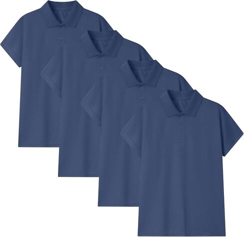 4 Pack Boys Polo Shirt Mesh Athletic Quick Dry Short Sleeve Golf Shirts School Uniform Kids Performance Active Tops in Kuwait